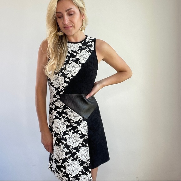 Tibi Black and White Lace and Faux Leather Dress - Picture 8 of 13